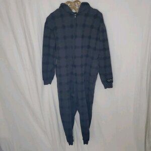 Fabletics Hooded One Piece Pajama Sleeper/Jogger Gray Plaid Size Sm Activewear